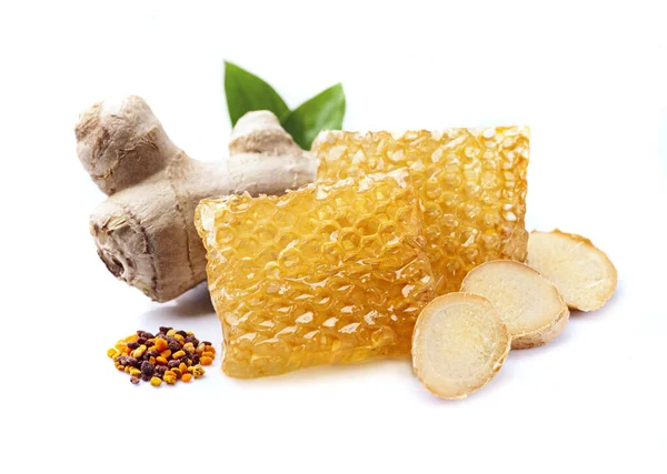 Honeycomb Ginger Root Pollen White Backgrounds — Stock Photo, Image