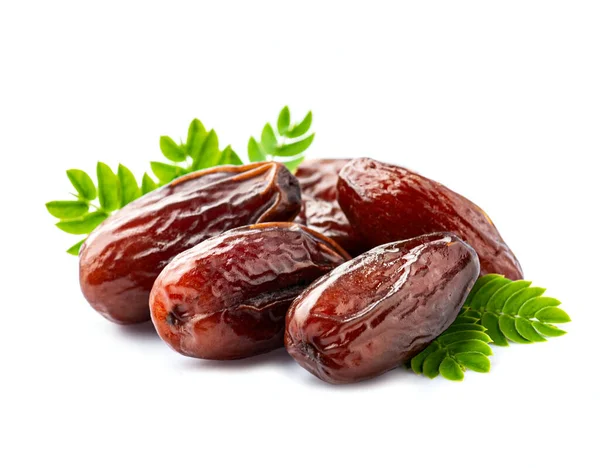 Dry Dates Fruits Leaves White Backgrounds — Stock Photo, Image