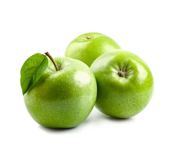 Sweet Green Apples Leaves White Backgrounds — Stock Photo, Image