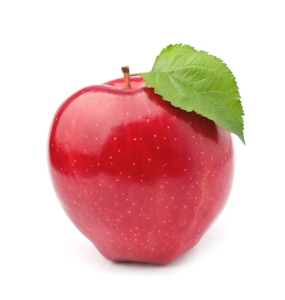 Manzana madura con hojas aisladas sobre fondo blanco  . — Foto de Stock