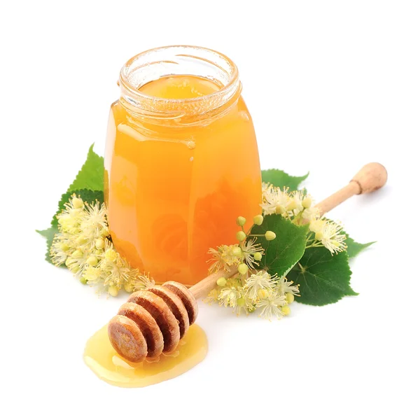 Honey with linden flowers — Stock Photo, Image