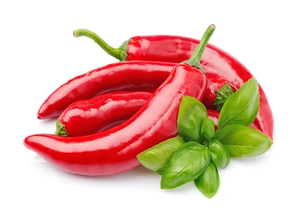 Chili pepper with basil — Stock Photo, Image