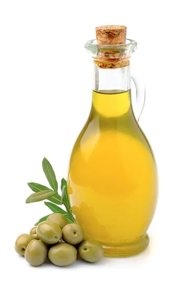 Olio di oliva con olive — Foto Stock