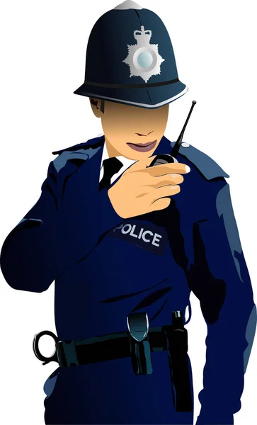 ロンドン警察官はウォーキー トーキーのラジオを話す ベクトル3Dイラスト — ストックベクタ