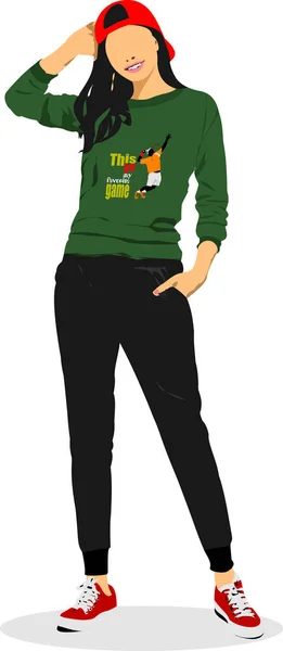 Молода Спортсменка Зелено Чорному Спортивному Костюмі Векторна Ілюстрація — стоковий вектор