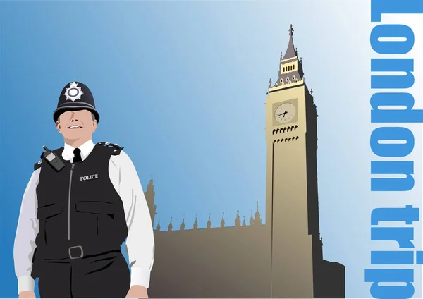 Cartaz Viagem Londres Com Imagem Bobby Ilustração Vetorial — Vetor de Stock