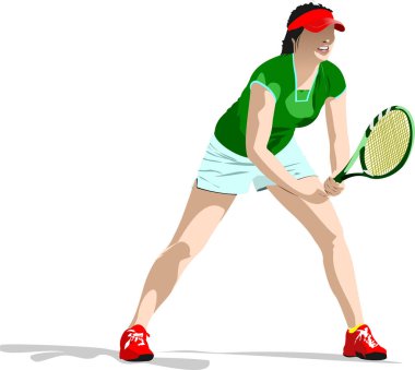Kadın tenisçi. Tasarımcılar için Renkli Vektör 3d illüstrasyon