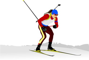 Biatlon koşucusu renkli siluetler. Renkli 3d illüstrasyon