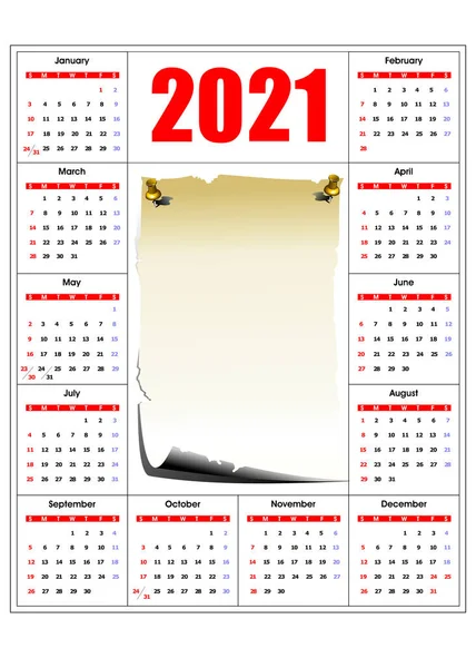 Calendario 2021 Puede Utilizar Como Organizador Ilustración Del Vector Color — Vector de stock