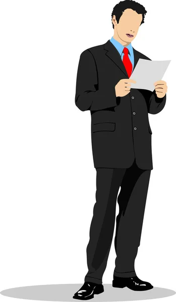 Businessman Reading Important Document Vector Illustration — Stock Vector