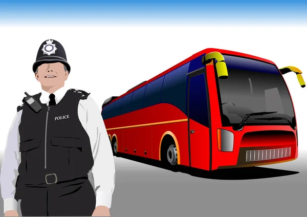 London Policeman City Bus Vector Illustration — Stock Vector