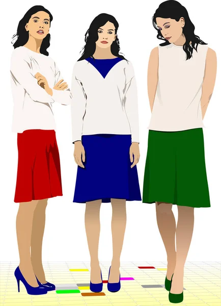 Three Fashion Women Vector Illustration — Stock Vector