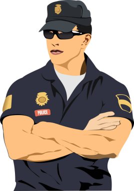 Görevli polis. 3d vektör renk çizimi