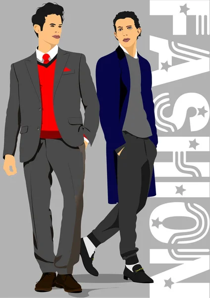 Dos Hombres Jóvenes Handesome Vector Ilustración — Vector de stock