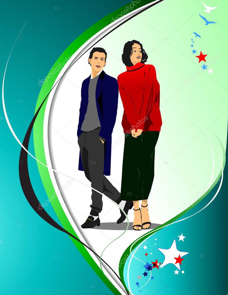 Couple fashion people. 3d vector illustration