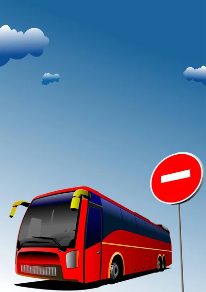 Geen Toegang Verkeersbord Symbool Lucht Achtergrond Stadsbus Afbeelding Vector Illustratie — Stockvector