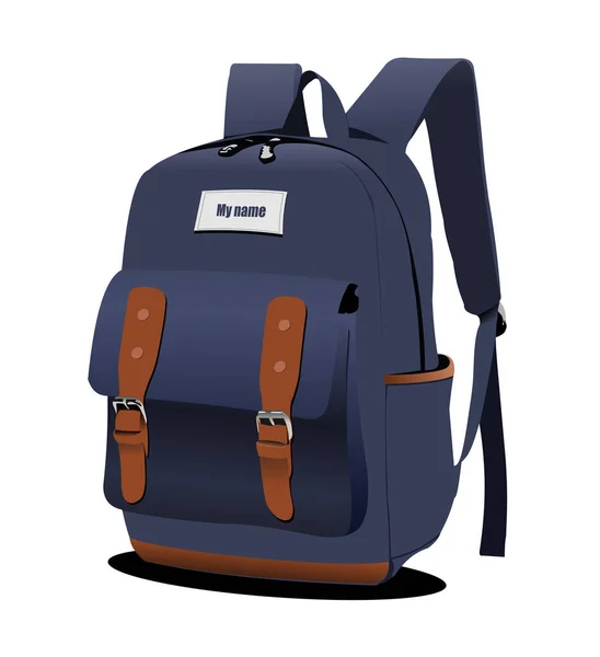 Blauer Schulrucksack Farb Vektor Illustration — Stockvektor