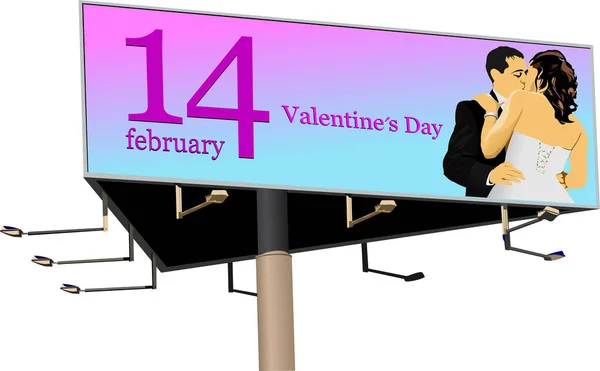 Duży Reklama Billboard Nad Błękitnym Niebem Wizerunkiem Walentynki Ilustracja Wektora — Wektor stockowy
