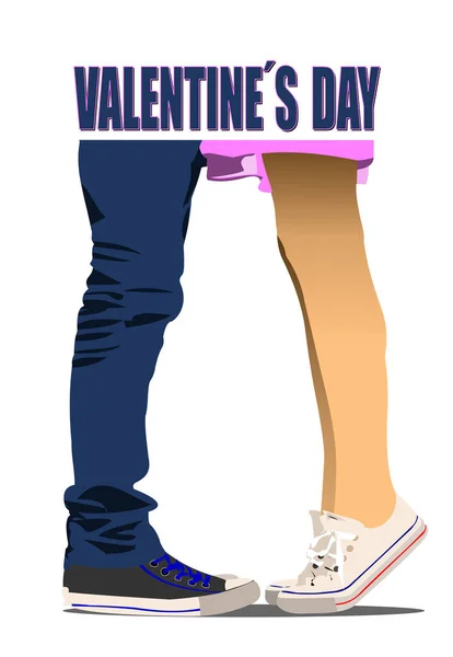 Día San Valentín Con Pareja Besos Vector Color Ilustración — Vector de stock