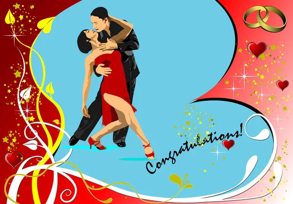 Tarjeta Felicitación San Valentín Con Baile Tango Vector Ilustración — Vector de stock