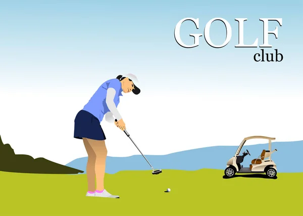 Fondo Del Club Golf Con Golfista Coche Eléctrico Ilustración Vectorial — Vector de stock