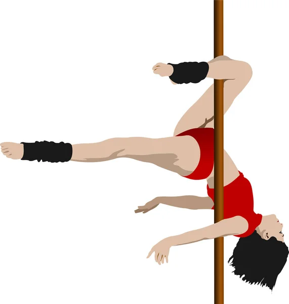 Pole Dance Girl Pole Fitness Barevný Vektor Ilustrace — Stockový vektor