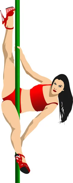 Pole Dance Girl Pole Fitness Illustrazione Vettoriale Colori — Vettoriale Stock