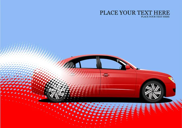 Auto Berlina Rossa Sfondo Punteggiato Illustrazione Colorata Vettoriale — Vettoriale Stock