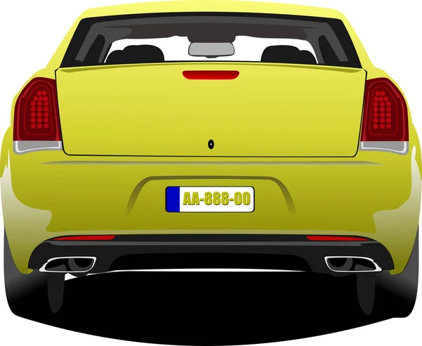 Yellow Sedan Car Rear View Vector Colored Illustration — Stock Vector