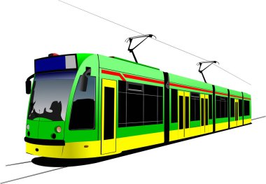 Şehir ulaşımı. Tramvay. Tasarımcılar için Renkli Vektör 3d illüstrasyon