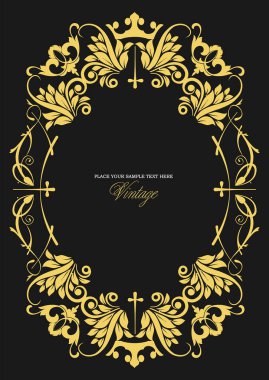 Koyu arkaplanda altın bir süs. Davetiye olarak kullanılabilir. Vektör illüstrasyonu