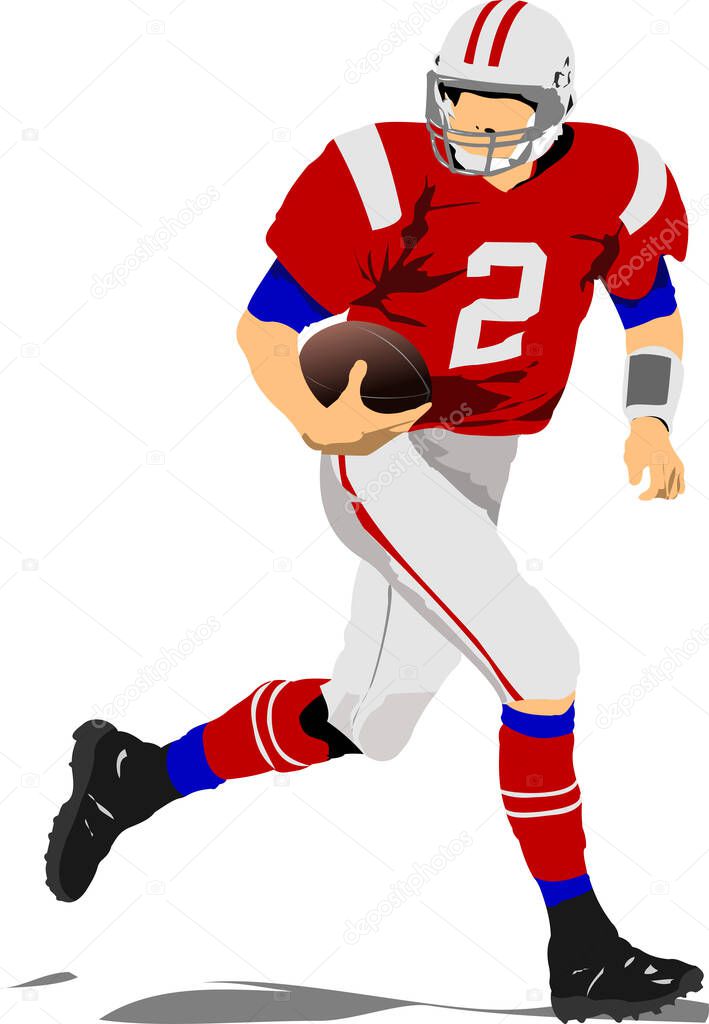 American football player silhouette in action. Vector 3d illustration