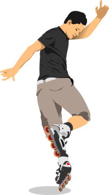 Beyaz arka planda patenci illüstrasyon silueti. 3d renk vektörü illüstrasyonu