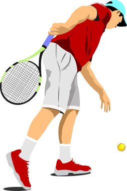 Erkek tenisçi. Tasarımcılar için Renkli Vektör 3d illüstrasyon