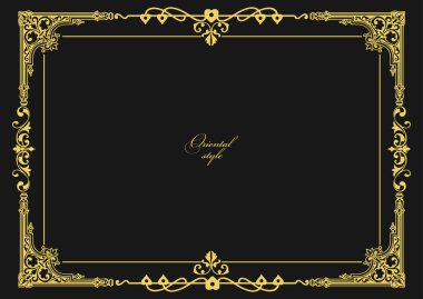 Koyu arkaplanda altın bir süs. Davetiye olarak kullanılabilir. Vektör illüstrasyonu