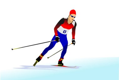 Kış sporu siluetleri. Kayak yapıyorum. Renkli 3d vektör illüstrasyonu