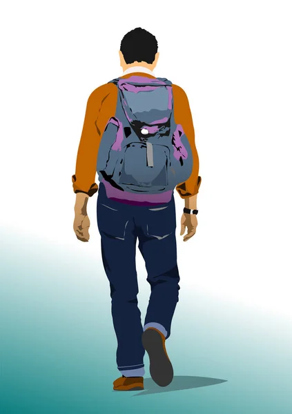 Junger Mann Mit Rucksack Vektor Illustration — Stockvektor