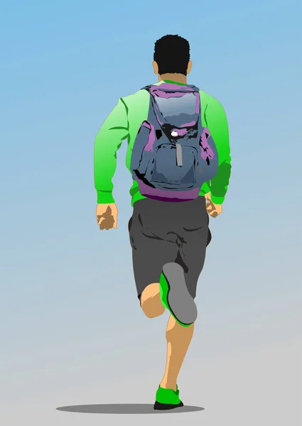 Hombre Corriendo Con Mochila Vector Ilustración — Archivo Imágenes Vectoriales