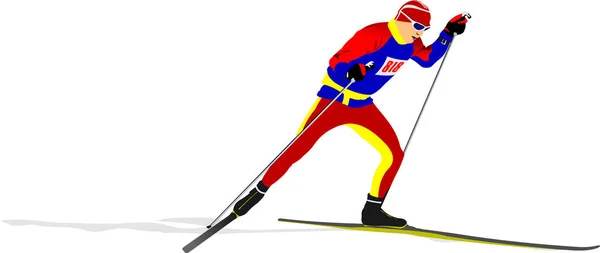 Ski Loper Gekleurde Vectorillustratie — Stockvector