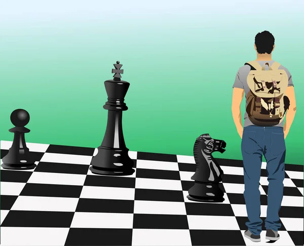 Молодой Человек Шахматной Доске Трехмерная Векторная Абстракция — стоковый вектор