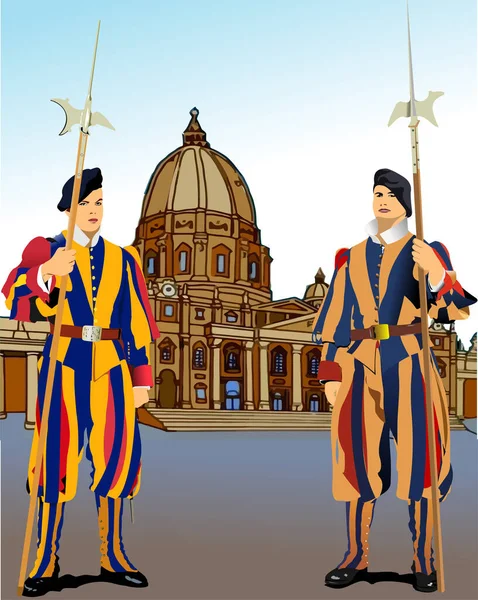 Guardie Svizzere Della Città Del Vaticano Illustrazione Vettoriale — Vettoriale Stock