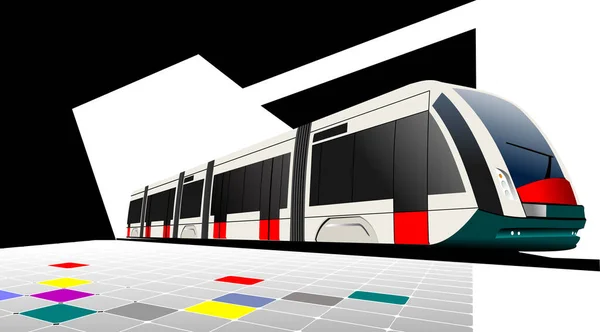 城市交通 有轨电车设计人员用彩色矢量3D图解 — 图库矢量图片
