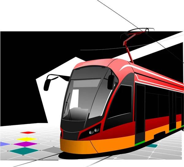 Stadtverkehr Straßenbahn Farbige Vector Illustration Für Designer — Stockvektor