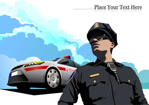 Voiture Police Policier Avec Radio Talkie Walkie Illustration Vectorielle — Image vectorielle