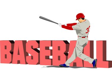 Baseball player poster. Vector 3d illustration for designers clipart