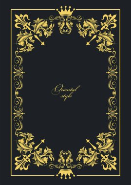 Koyu arkaplanda altın bir süs. Davetiye olarak kullanılabilir. Vektör illüstrasyonu