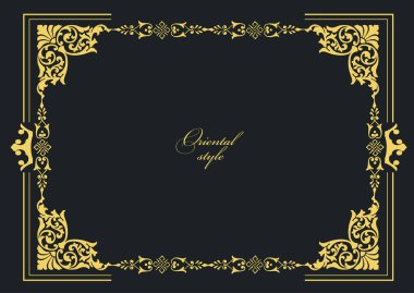 Koyu arkaplanda altın bir süs. Davetiye olarak kullanılabilir. Vektör illüstrasyonu