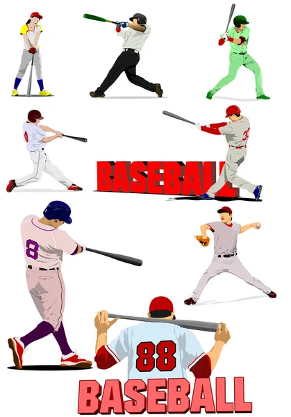 Uppsättning Baseballspelare Vektor Illustration För Designers — Stock vektor