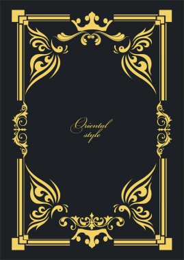 Koyu arkaplanda altın bir süs. Davetiye olarak kullanılabilir. Vektör illüstrasyonu