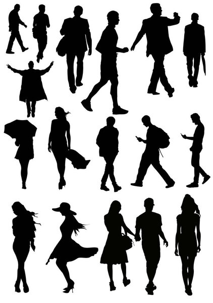 People  silhouettes. B&W vector illustration for designers